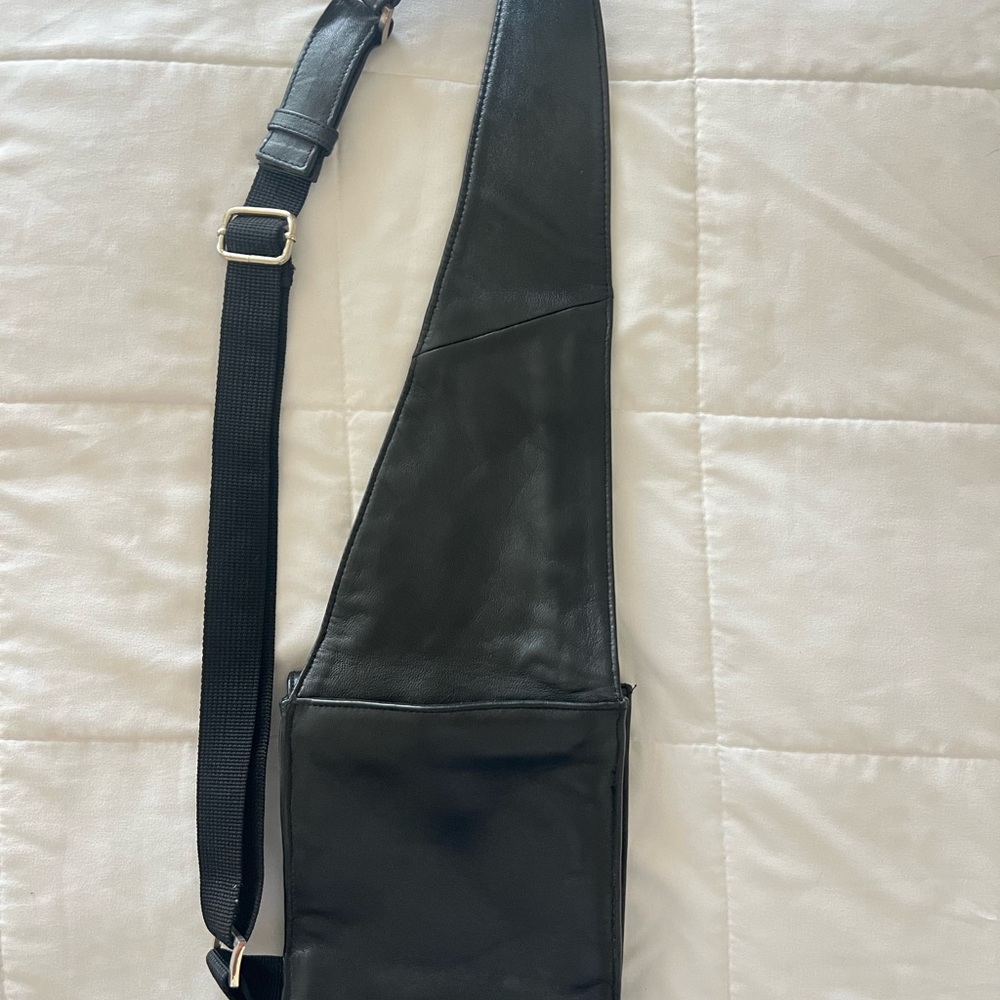 Black Faux Leather Sling Bag